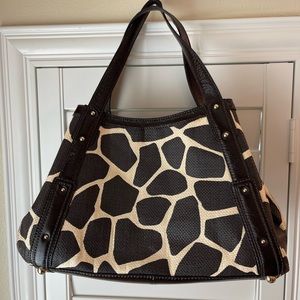 Banana Republic straw & leather tote bag animal print